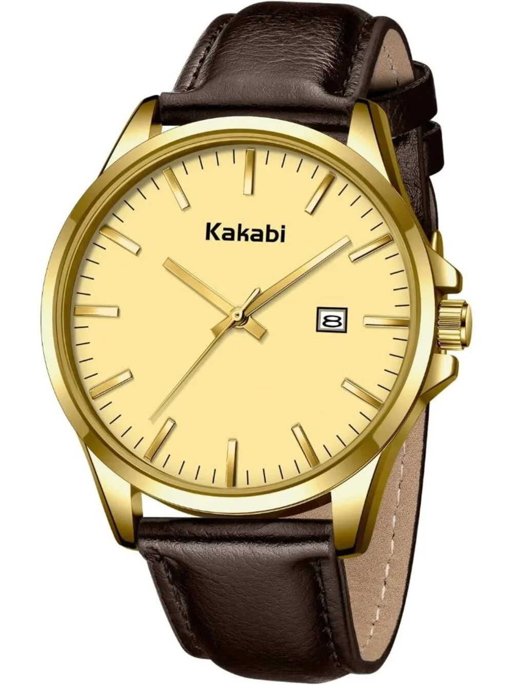 Men's Brown Gold Minimalist Fashion Leather Strap Classic Analog Quartz Watch